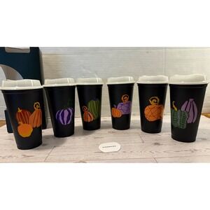 Starbucks Reusable Hot Cups 6 Pack 16 oz Fall Pumpkin Glow in the Dark Lids 2021